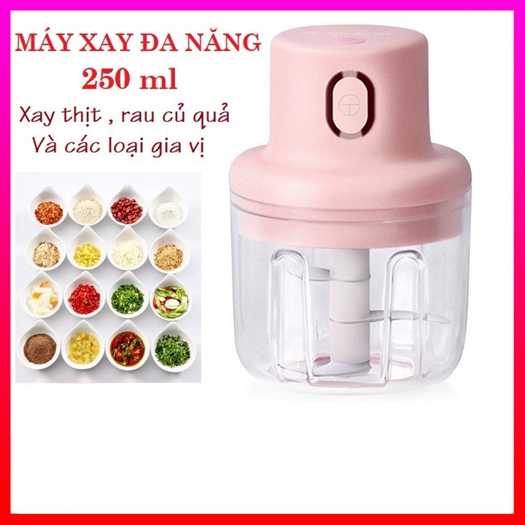 Máy Xay Mini Cầm Tay 250 ml - Máy Xay Đa Năng Sạc Điện, Có Cổng Sạc Usb - Xay Tỏi, Ớt, Hành (Hàng Loại 1)