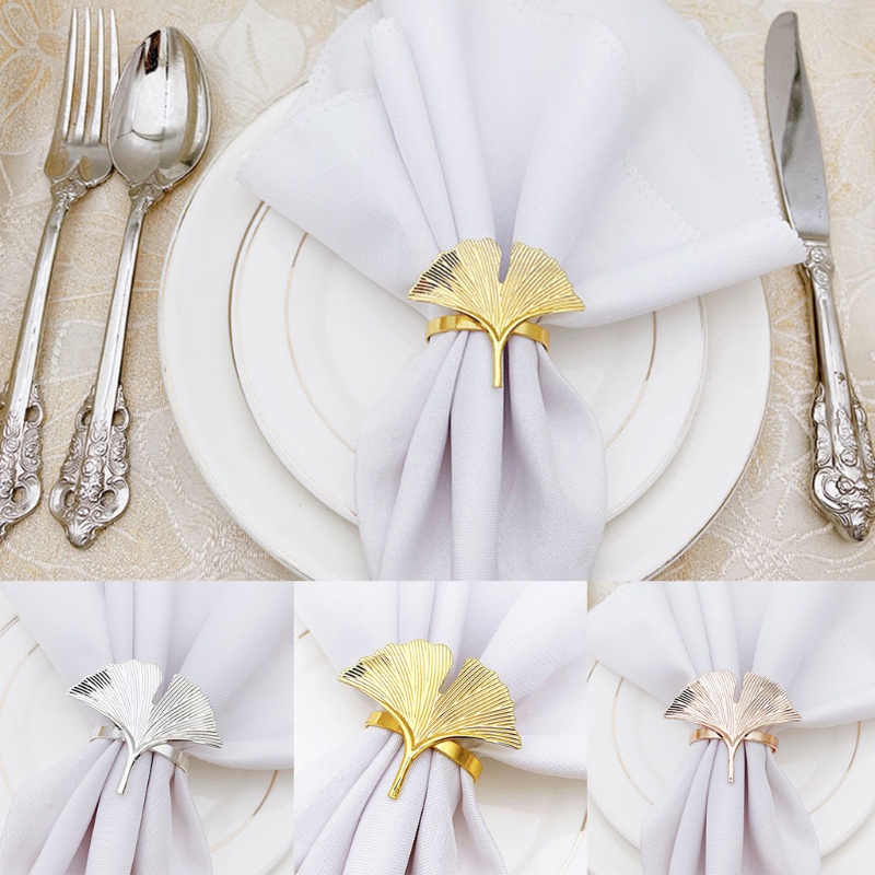 Set 6 Vòng Giữ Khăn Ăn Hình Lá Ginkgo Dành Cho Tiệc Cưới / Ngày Của Mẹ