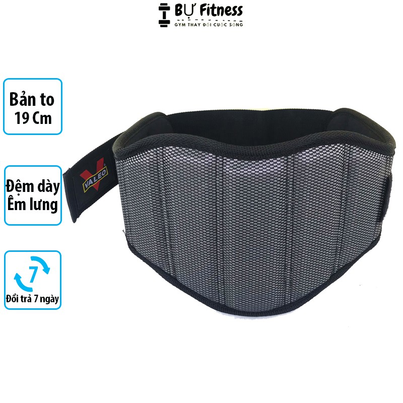 Đai lưng tập gym Valeo bản to 19cm, đai lưng cột sống hỗ trợ tập chân và lưng xô