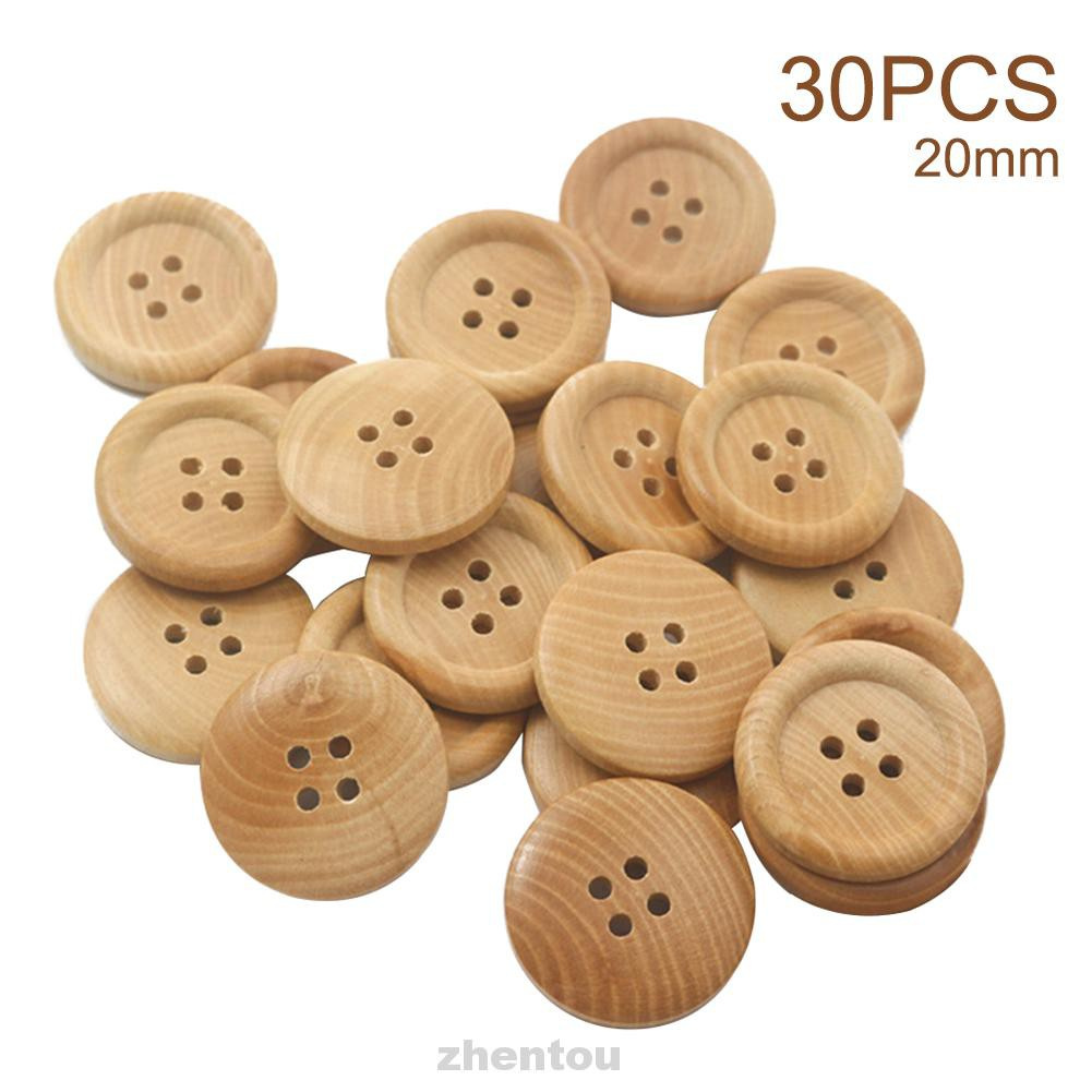 30pcs Solid Round Natural DIY Craft Mixed Sewing For Clothing With 4 Holes Hat Decor Wooden Button