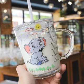 [TẶNG ỐNG HÚT] Cốc pha sữa thủy tinh chịu nhiệt cao cấp có nắp và vạch chia 400ml dành cho bé BN05
