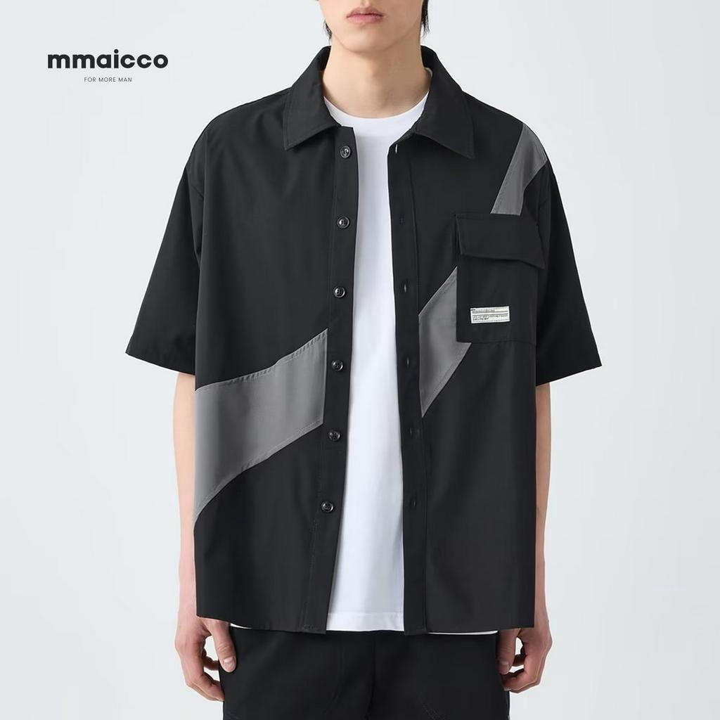 Áo Sơ Mi Ngắn Tay Dáng Rộng Phối Túi Cá Tính Theo Phong Cách Mùa Hè Nhật Bản Dành Cho Nam / Size M-3XL 2 Màu