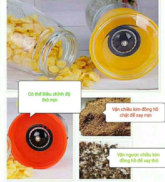 Cối xay tiêu, hạt khô bằng thủy tinh dung tích 180ml, lọ xay tiêu thủy tinh