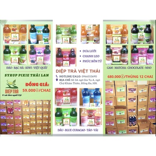 1 THÙNG (12 chai) Syrup Siro chiết xuất trái cây Pixie Thái Lan chính ngạch có tem phụ T.Việt 730ml (trộn vị ib)