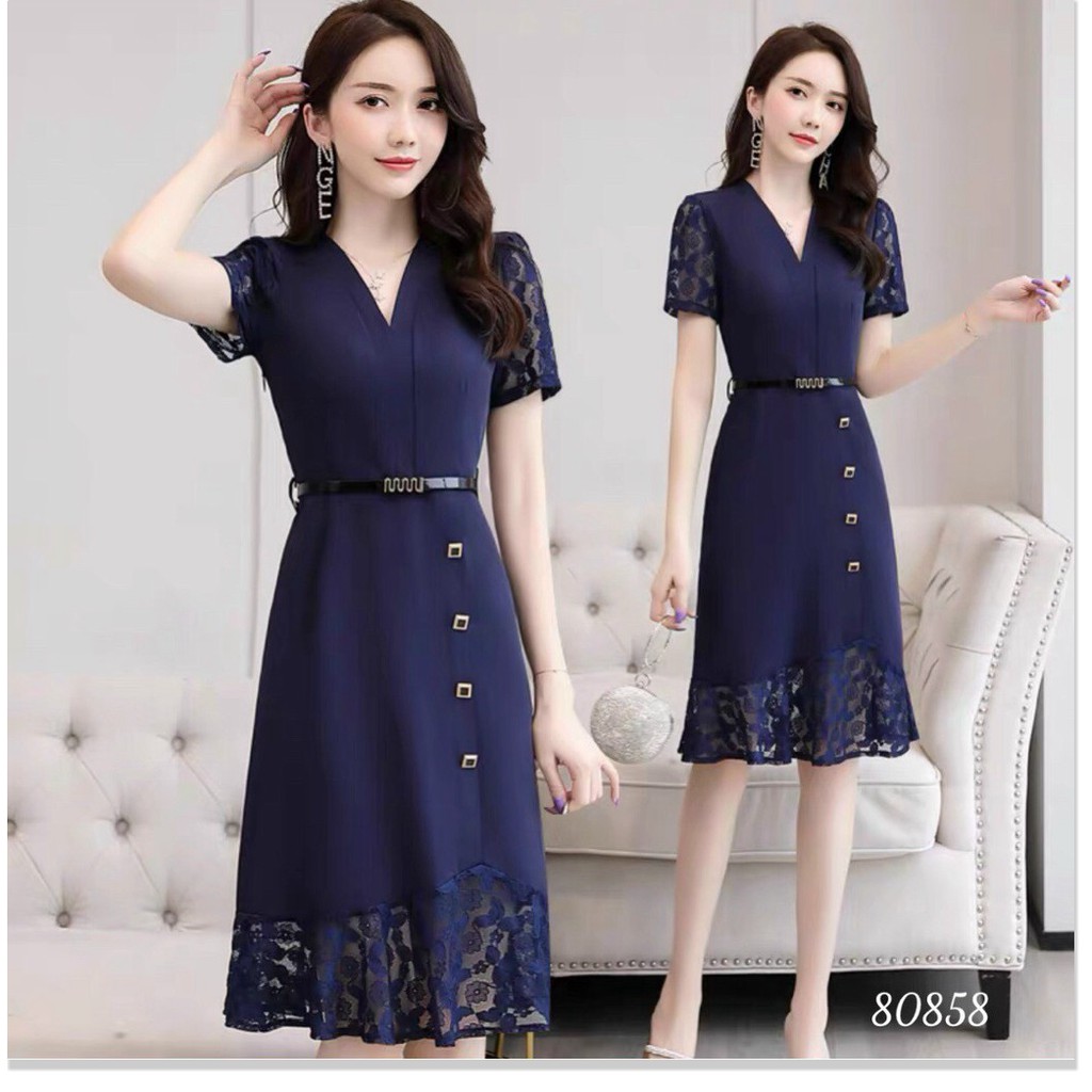 ĐẦM UMI PHỐI REN TAY NGẮN XINH XẮN,CHẤT LIỆU UMI THOÁNG MÁT LANA FASHION