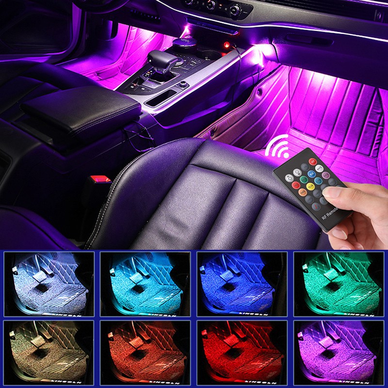 Đèn bầu không khí xe LED 4PCS 12V 5V 5050 USB RGB đèn neon đèn nội thất màu điều khiển âm thanh đèn nhịp điệu âm nhạc