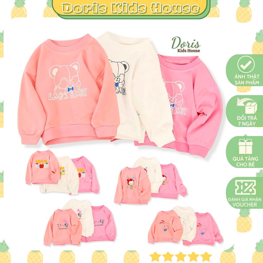 [Chọn tăng size] Áo nỉ da cá Quảng Châu tay bo dáng hoodie xinh xắn cho bé gái từ 1 đến 6 tuổi Doris