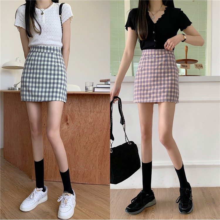 Chân Váy Ngắn Lưng Cao Họa Tiết Sọc Caro 9 Màu Ngọt Ngào Thời Trang | BigBuy360 - bigbuy360.vn