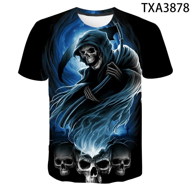 Áo Thun Tay Ngắn In Hình Đầu Lâu 3D Thời Trang Mùa Hè 2022 XS-3XL