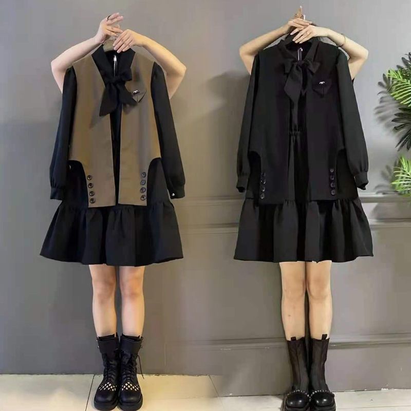 Set Váy sơ mi mix áo gi- Lê kèm Ảnh thật