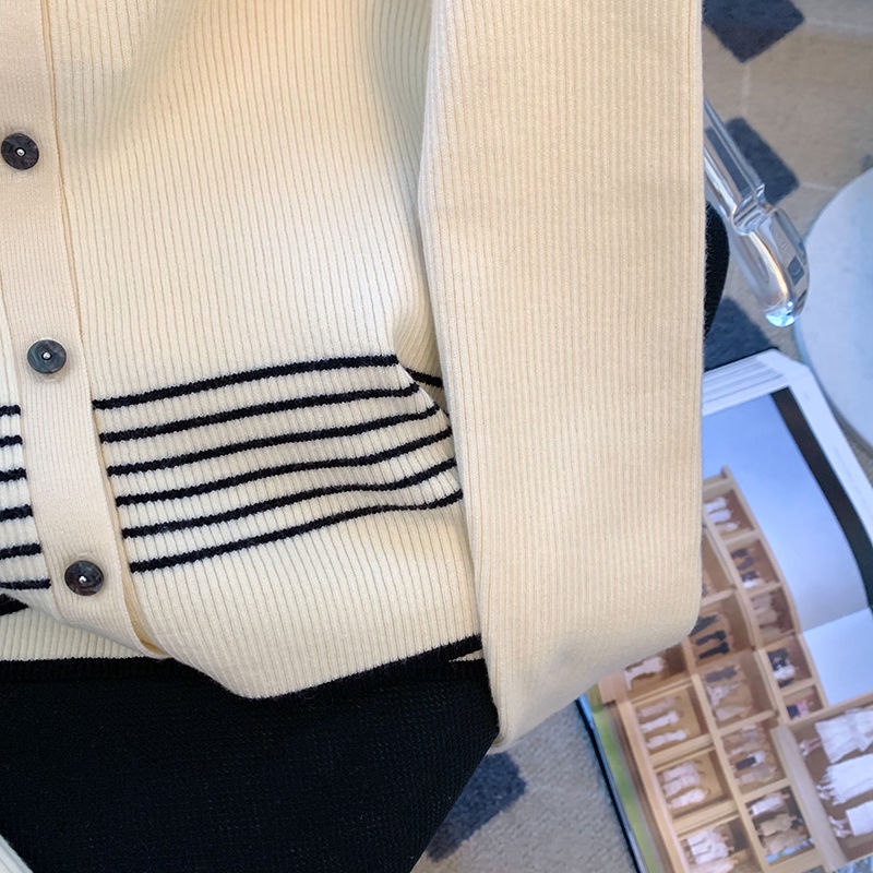 Áo Cardigan Dệt Kim Cổ Bẻ Hoạ Tiết Kẻ Sọc Thời Trang Mùa Thu Cho Phái Nữ  tao bao