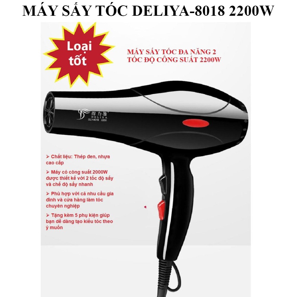 Máy Sấy Tóc Tạo Kiểu Deliya Công Suất Lớn 2200W Tặng Kèm 5 Phụ Kiện CẦM TAY CAO CẤP