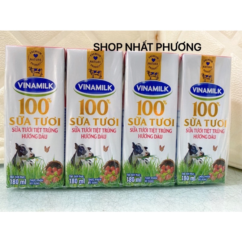 SỮA TƯƠI TIỆT TRÙNG VINAMILK 100% -LỐC 4 HỘP x 180ML