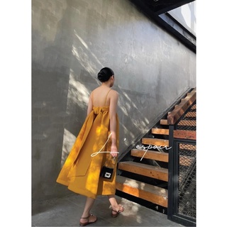 ĐẦM MIDI 2S BBD VÀNG NƠ LƯNG XẾP NGỰC ✨