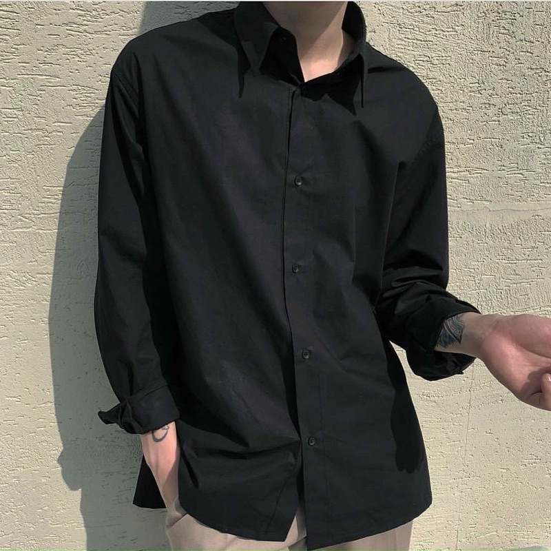 Áo sơmi tay dài trơn,chất lụa mịn mát form rộng