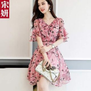 Đầm xòe voan in hoa cực xinh