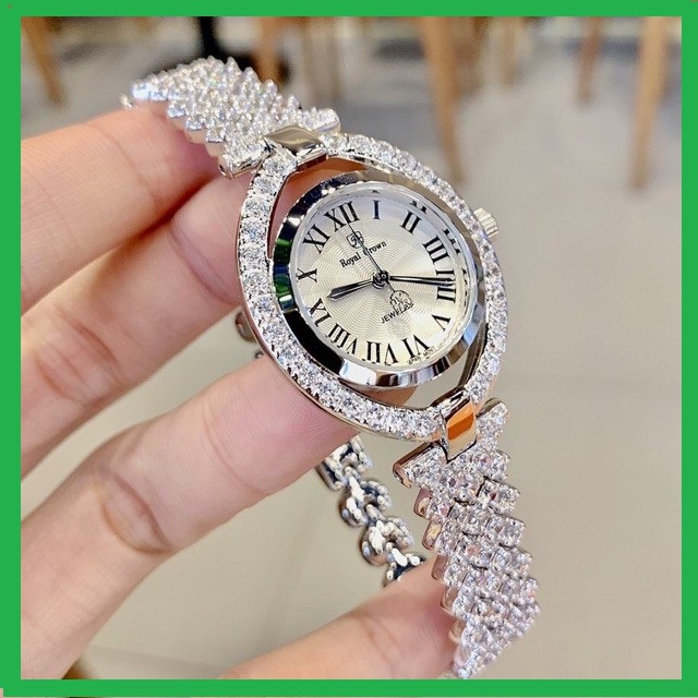 Đồng Hồ Nữ  Royal Crownn 💖FreeShip💖  Dây Kim Loại Cao Cấp Đính Đá Chống Nước, Chống Xước  - Bảo Hành 6 Tháng