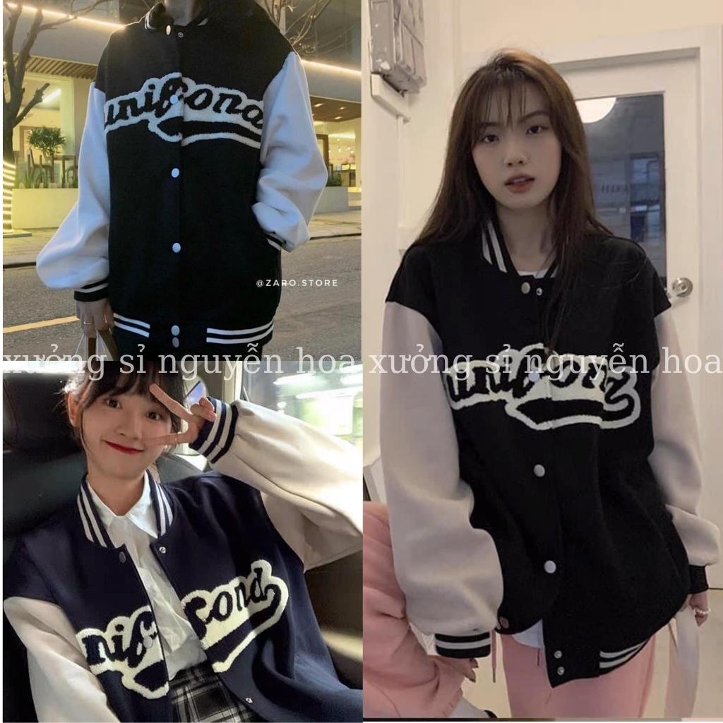 Áo bomber nỉ khoác in chữ UNI form dáng rộng unisex nam nữ mặc được phong cách hàn quốc bao ngầu Xưởng Sỉ Nguyễn Hoa