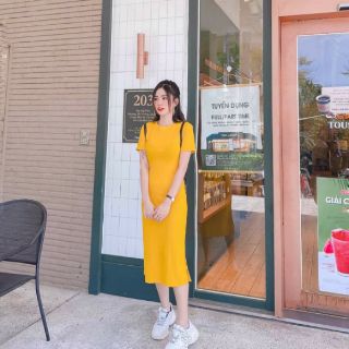Đầm váy body thun gân trơn