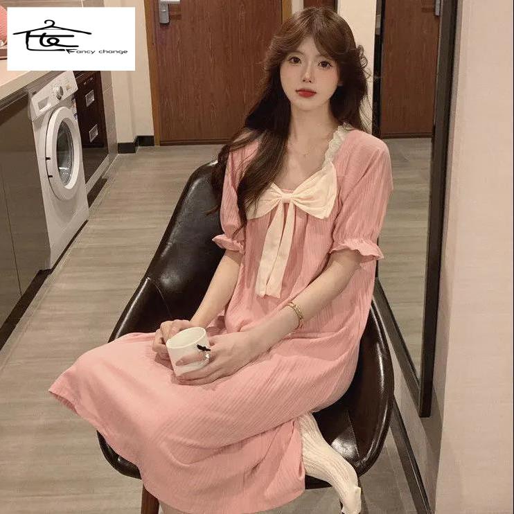 Đầm Ngủ Hai Dây Đính Nơ Dễ Thương Thời Trang Mùa Hè Cho Bạn Gái