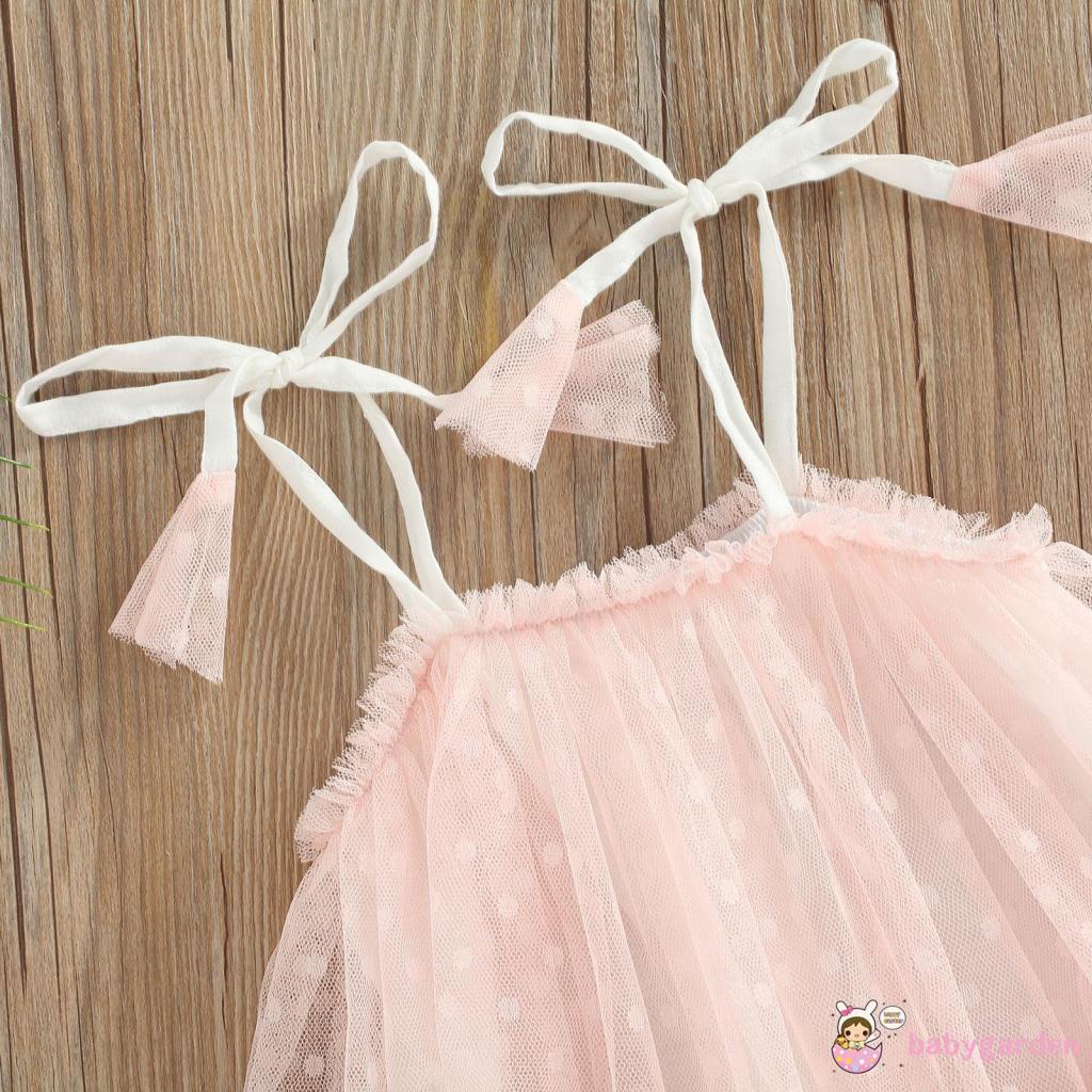 Đầm Công Chúa Không Tay Phối Lưới Có Thể Điều Chỉnh Dây Đeo Vai Thời Trang Mùa Hè Cho Bé Gái 0-3 Tuổi