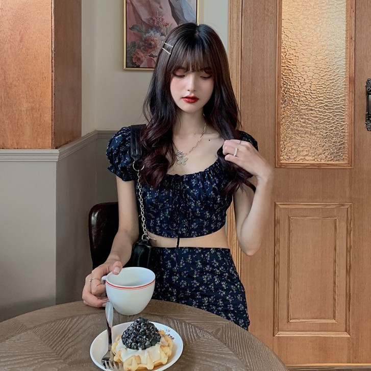 Áo tay ngắn croptop + chân váy thêu hoa xinh xắn cho phái nữ（Order separately） | BigBuy360 - bigbuy360.vn