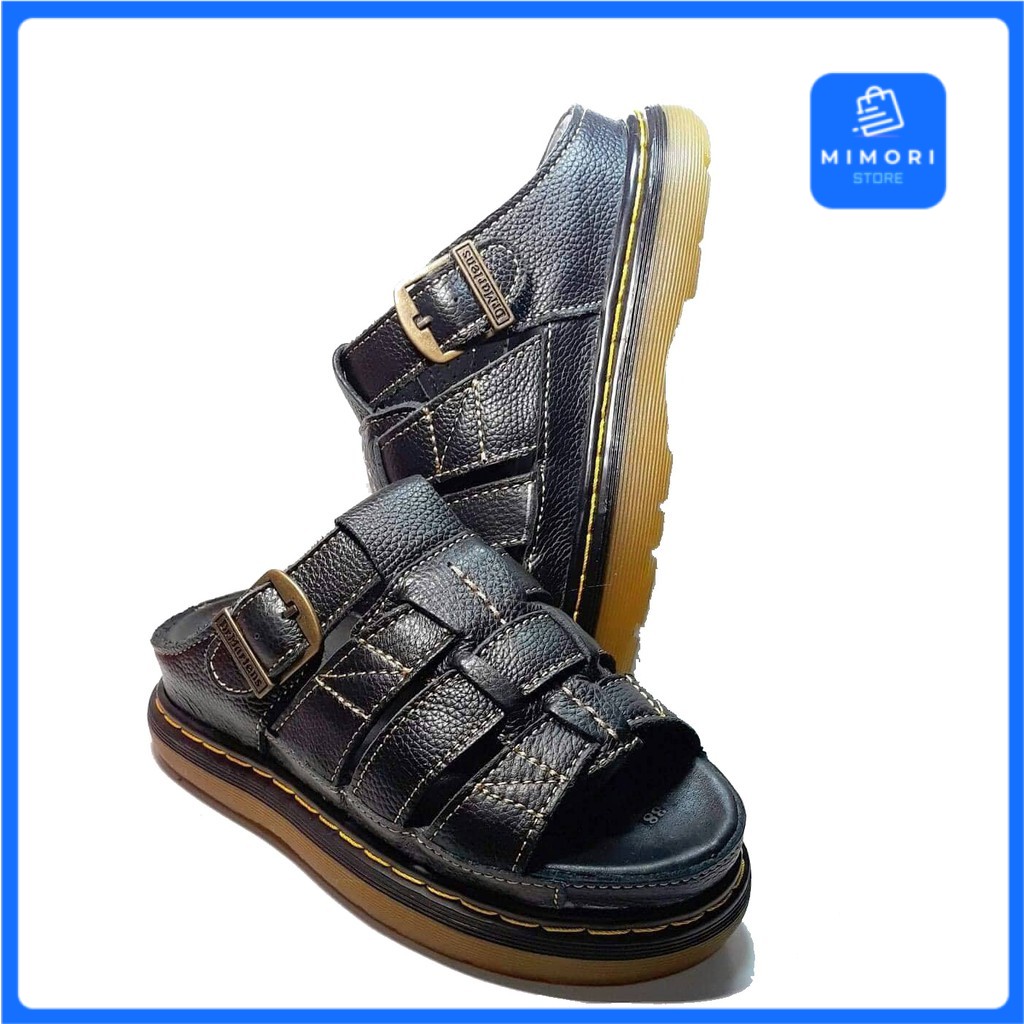 Dép Nam quai ngang Doctor Dr.Martens da bò cao cấp hàng VNSX - Đế Lót Da Bò - Mã D2