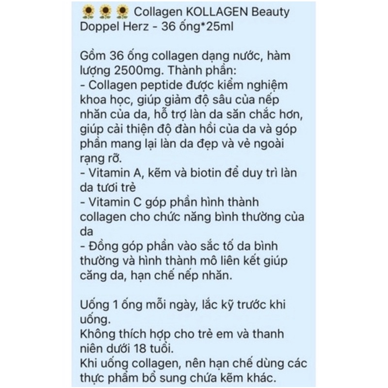 ( Bill Đức ) - Collagen BEAUTY KOLLAGEN Doppelherz Nội địa Đức 36 ống*25ml