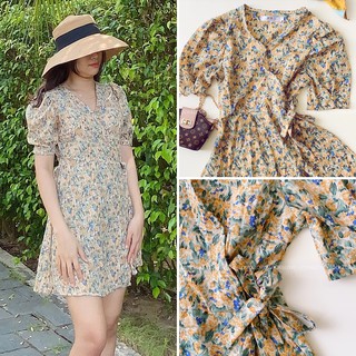 Váy hoa nhí dáng dài Look&Love chân dài eo thon dáng ngắn tay bồng, Mã L001