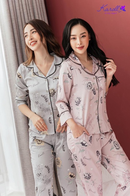 Bô lụa PIJAMA KAROLL thu đông 2021_💖😘 Họa tiết hoa hồng siêu lịch sự- sang trọng