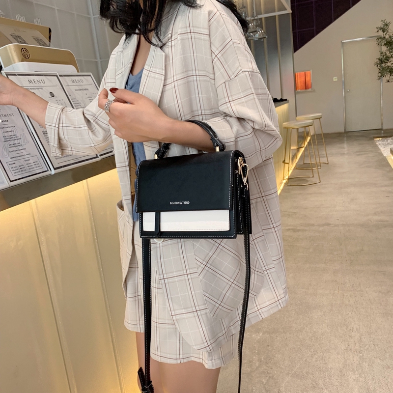 Túi Đeo Vai Hình Vuông Cỡ Nhỏ Mềm Mại Màu Tương Phản Thời Trang Cho Nữ