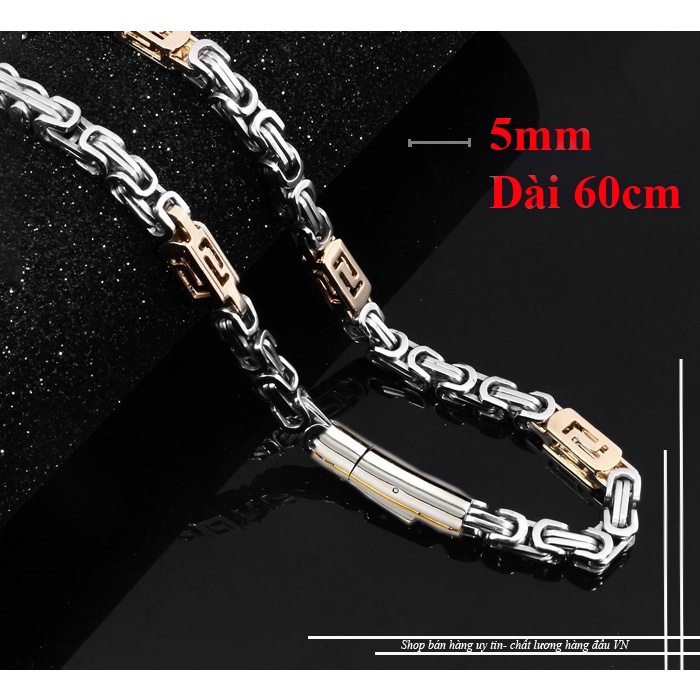 Dây chuyền nam inox khóa vip kiểu ziczac 5mm xen kẽ hộp vàng siêu đẹp, không đen, thể hiện đẳng cấp phái mạnh