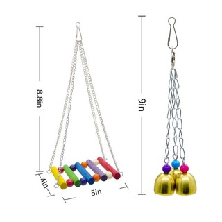 Lh Bộ 7 dây treo đồ chơi gặm nhai cho chim phối chuông trang trí lồng chim vẹt tiện lợi