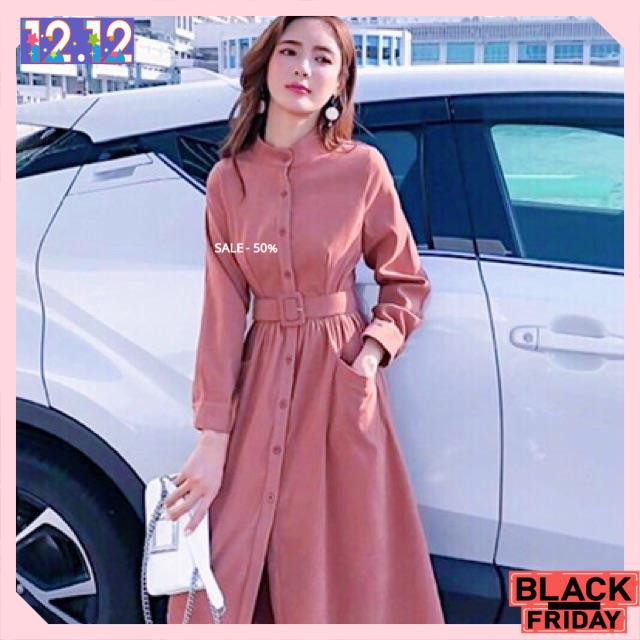 [HÀNG CAO CẤP] Đầm hồng ruốc tay dài kèm belt | BigBuy360 - bigbuy360.vn