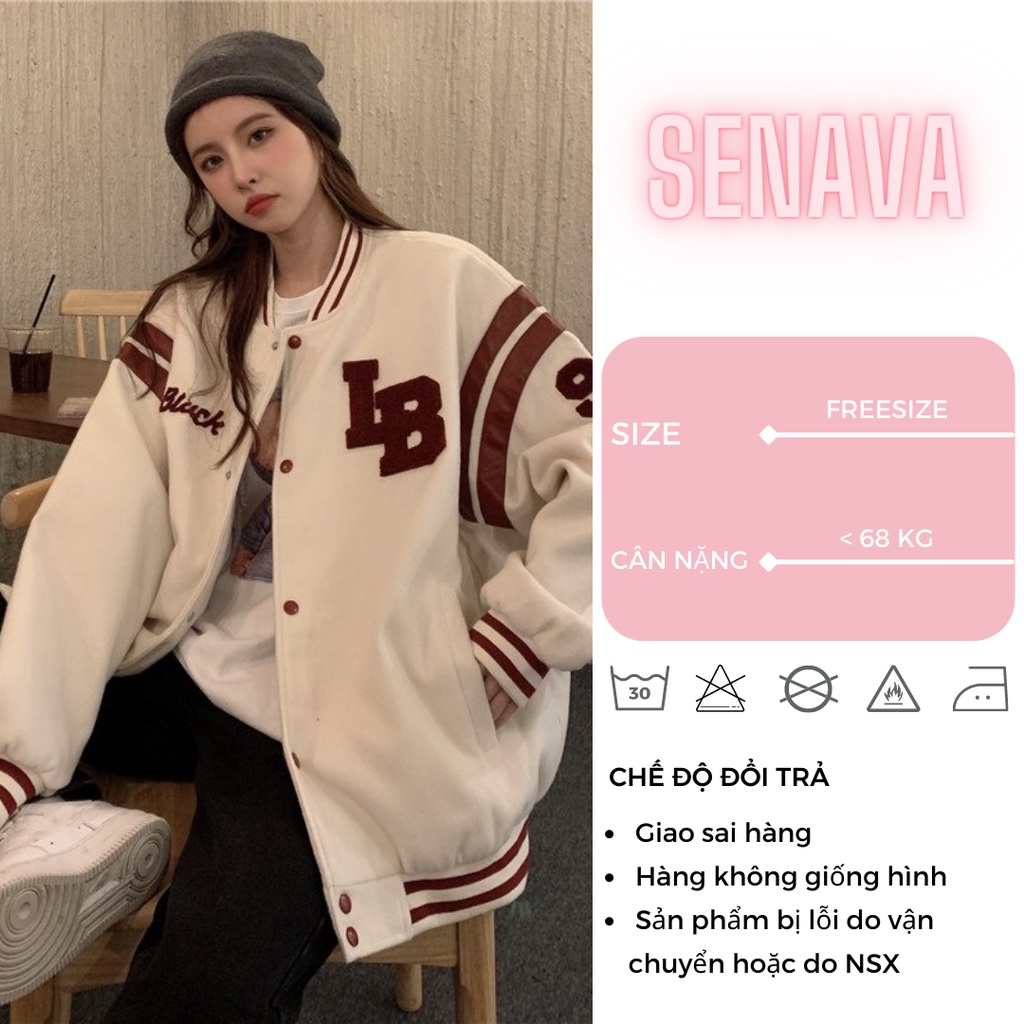 Áo Khoác Bomber Nỉ Nữ IB Form Rộng Bóng Chày Ulzzang Hàn Quốc SENAVA AK02