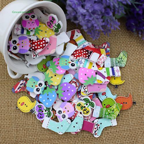 Set 50 Cúc Gỗ 2 Lỗ Hình Trái Dâu Tây , Chim Cú Đáng Yêu