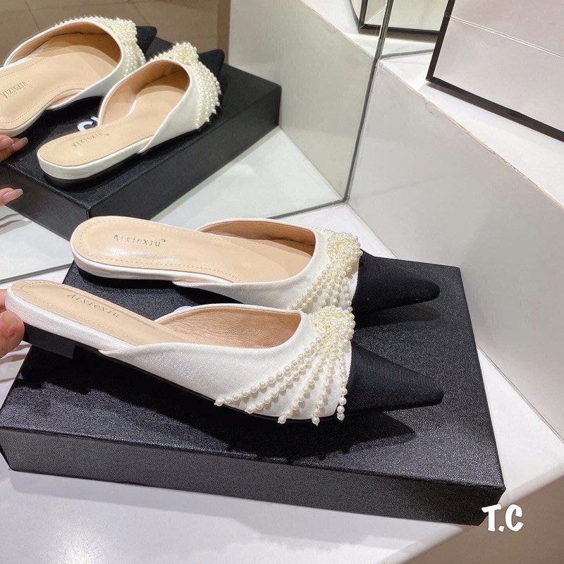 Dép sục nơ ngọc pha mũi fullbox