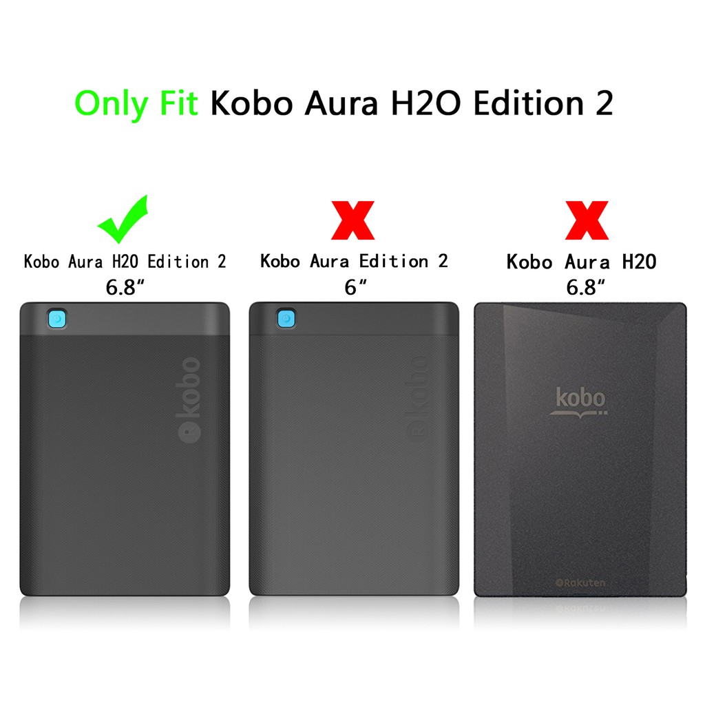 Kobo Aura H2O Edition 2 Case, 6.8" Slim Cover + PU Leather Auto Sleep/Wake 2017
