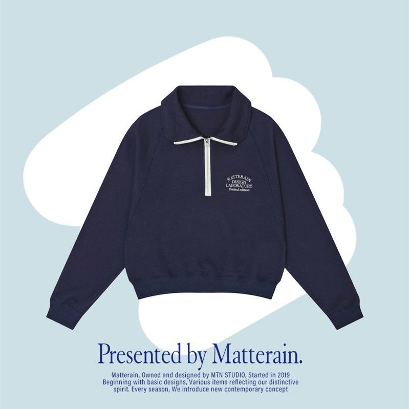 Áo Sweater cổ POLO dáng rộng thêu họa tiết phối khóa kéo nửa thời trang mùa thu phong cách Hàn Quốc mới cho nữ