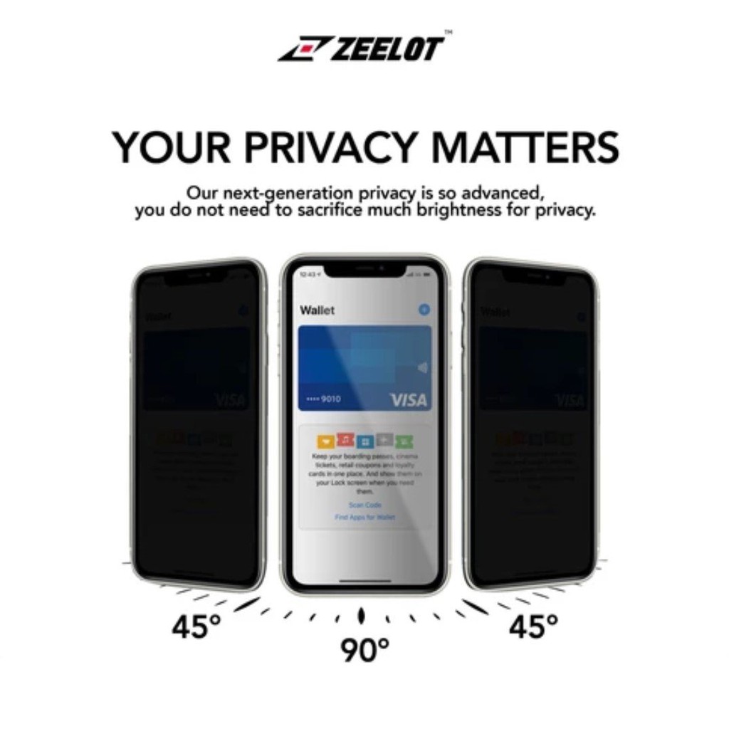 Kính Cường Lực Chống Nhìn Trộm Zeelot Privacy iPhone 12 Mini/12/12 Pro/12 Pro Max/11/11 Pro/11 Pro Max/XS Max/XS/X/XR
