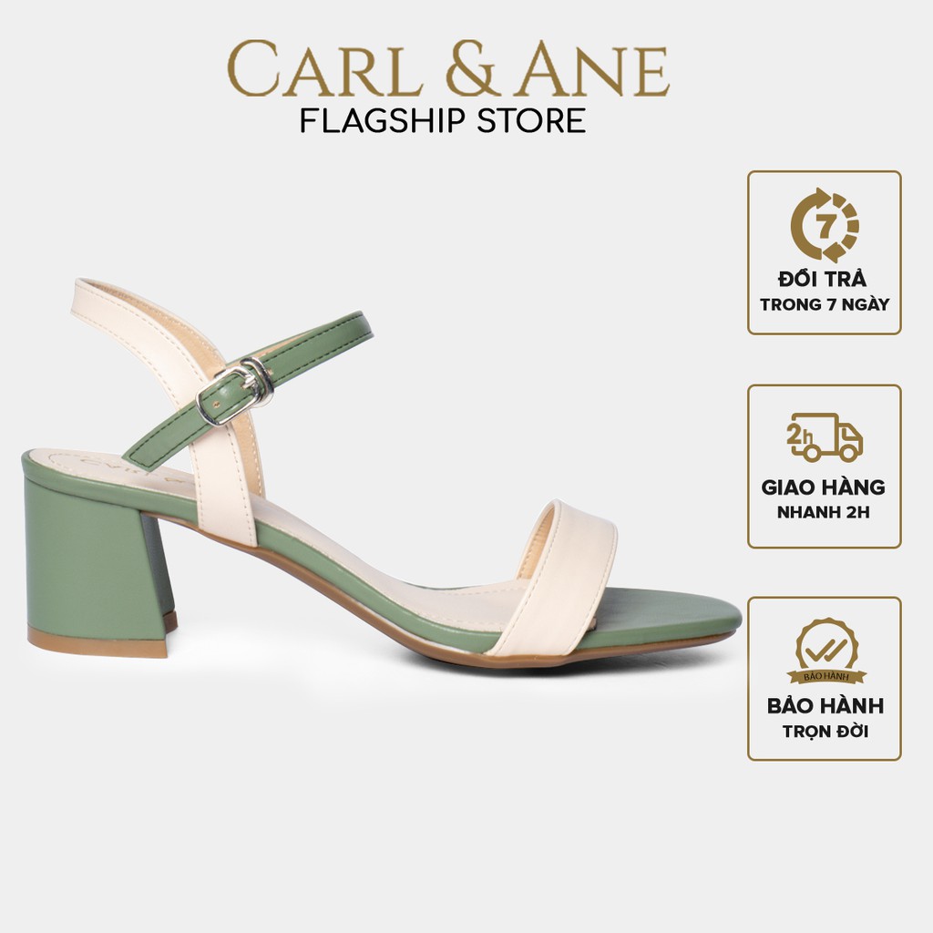 Carl &amp; Ane - Giày sandal nữ phối dây cao 5cm màu kem phối xanh rêu_ CS004