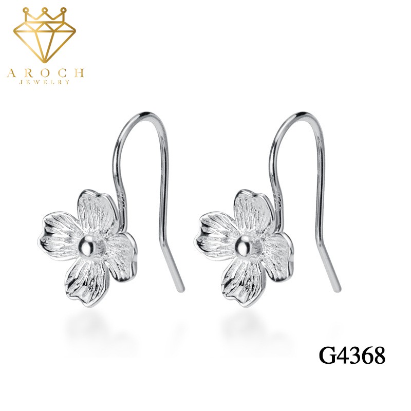 Khuyên tai bạc Ý s925 hoa 4 cánh móc ngọc Hàn Quốc G4368 - AROCH Jewelry
