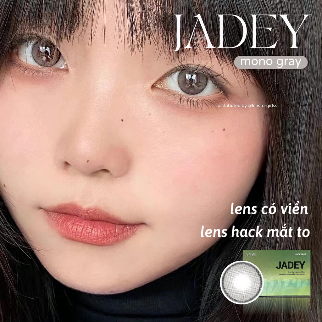 Lens hack mắt to có viền giãn tròng | Kính áp tròng Jadey Mono Gray chính hãng ISHA Made in Korea | Hsd 8-12 tháng