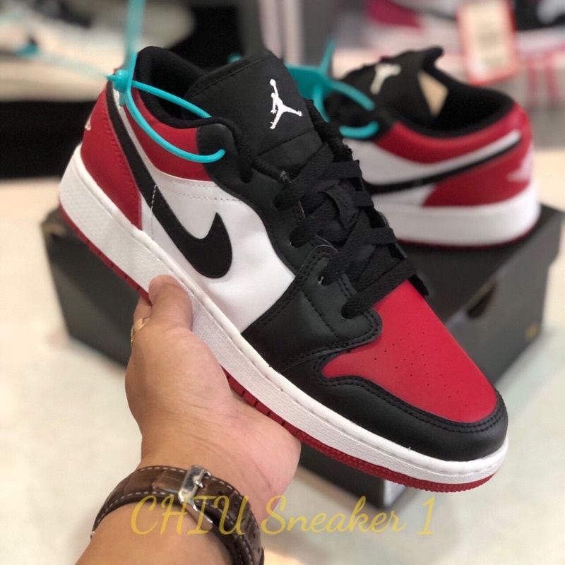 Giày thể thao jd1 cổ thấp đen đỏ phiên bản cao cấp giày Sneaker Jordan Low Bred Toe cao cấp