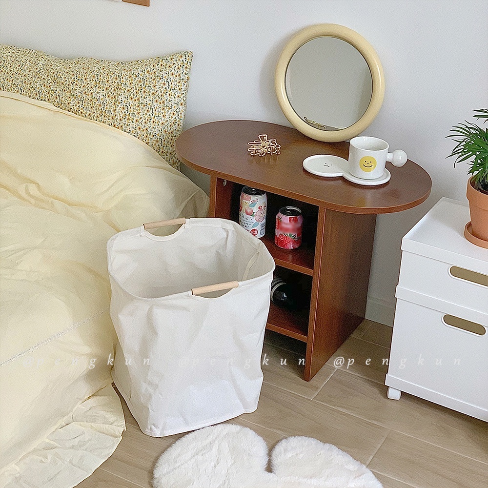 Giỏ đựng quần áo dơ/đồ chơi/chăn mền chống nước gấp được tay cầm bằng gỗ phong cách Nhật Bản