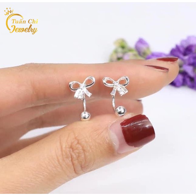 Bông Tai Bạc  FREESHIP Khuyên Tai Bạc Nữ Họa Tiết Hình Nơ Đá Nhẹ Nhàng, Tiểu Thư Mẫu Mới Nhất