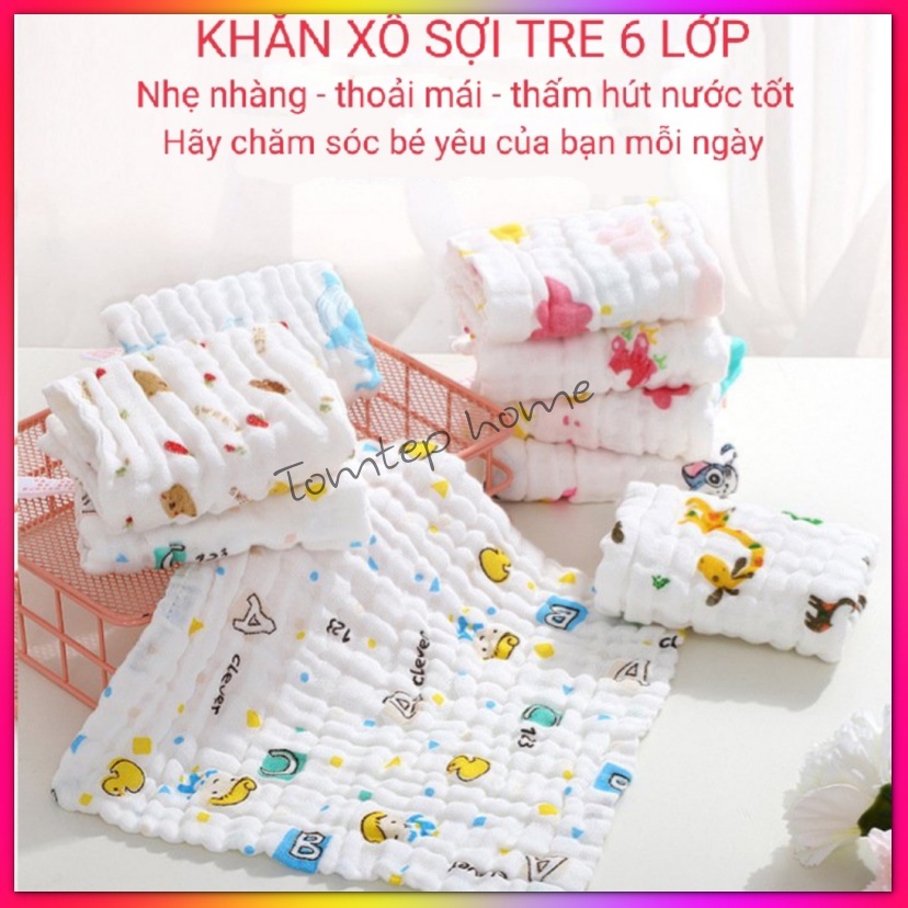 Khăn xô nhăn 6 lớp 100% cotton siêu mềm, khăn rửa mặt cho bé hàng xuất khẩu