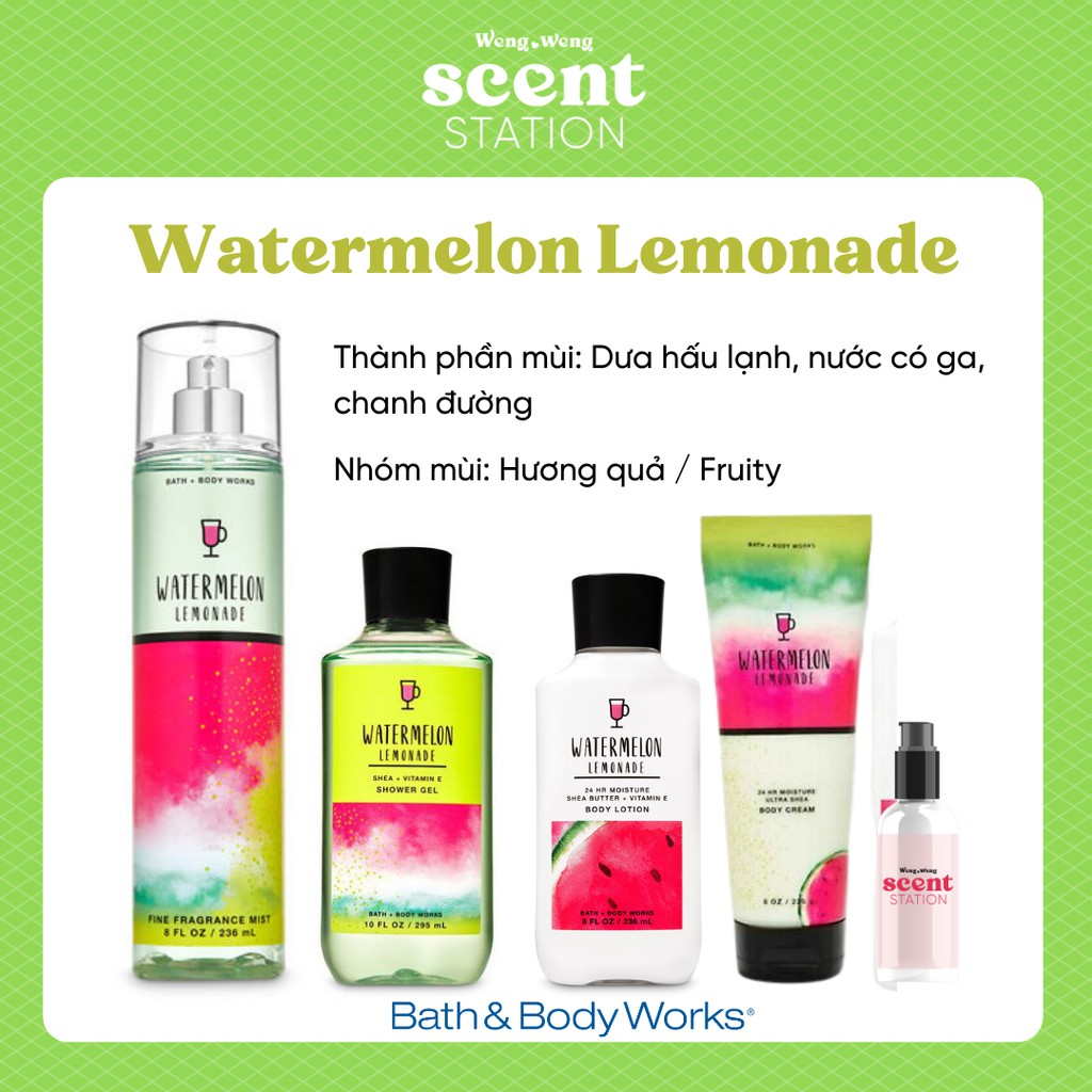 Bộ Sản Phẩm Chăm Sóc Cơ Thể Toàn Diện BBW mùi Watermelon Lemonade