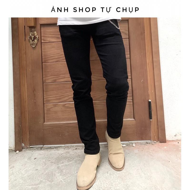 [Tiền Nào Của Đấy]Quần Jeans Nam Đen Trơn Vải Co Giãn, Không Phai Màu Dáng Skinny Phong Cách Hàn Quốc -J01