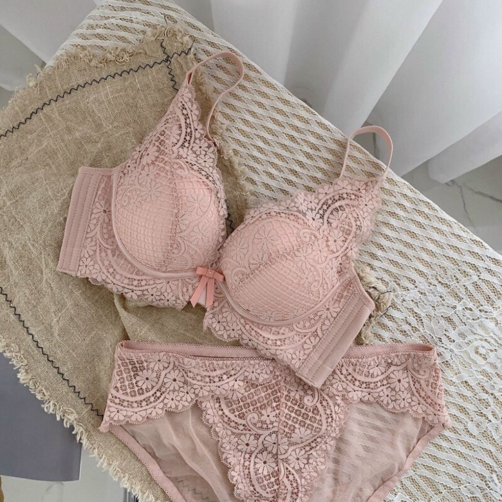 Set Đồ Lót Nữ Ren Sexy Gọng Dẻo Mút Đệm Dày Nâng Ngực V6